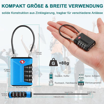 TSA Kofferschloss 4-Stellig Blau 2 Stücke Reiseschloss Rucksäcke Zelt