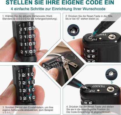 TSA Kofferschloss 4-Stellig Blau 2 Stücke Reiseschloss Rucksäcke Zelt