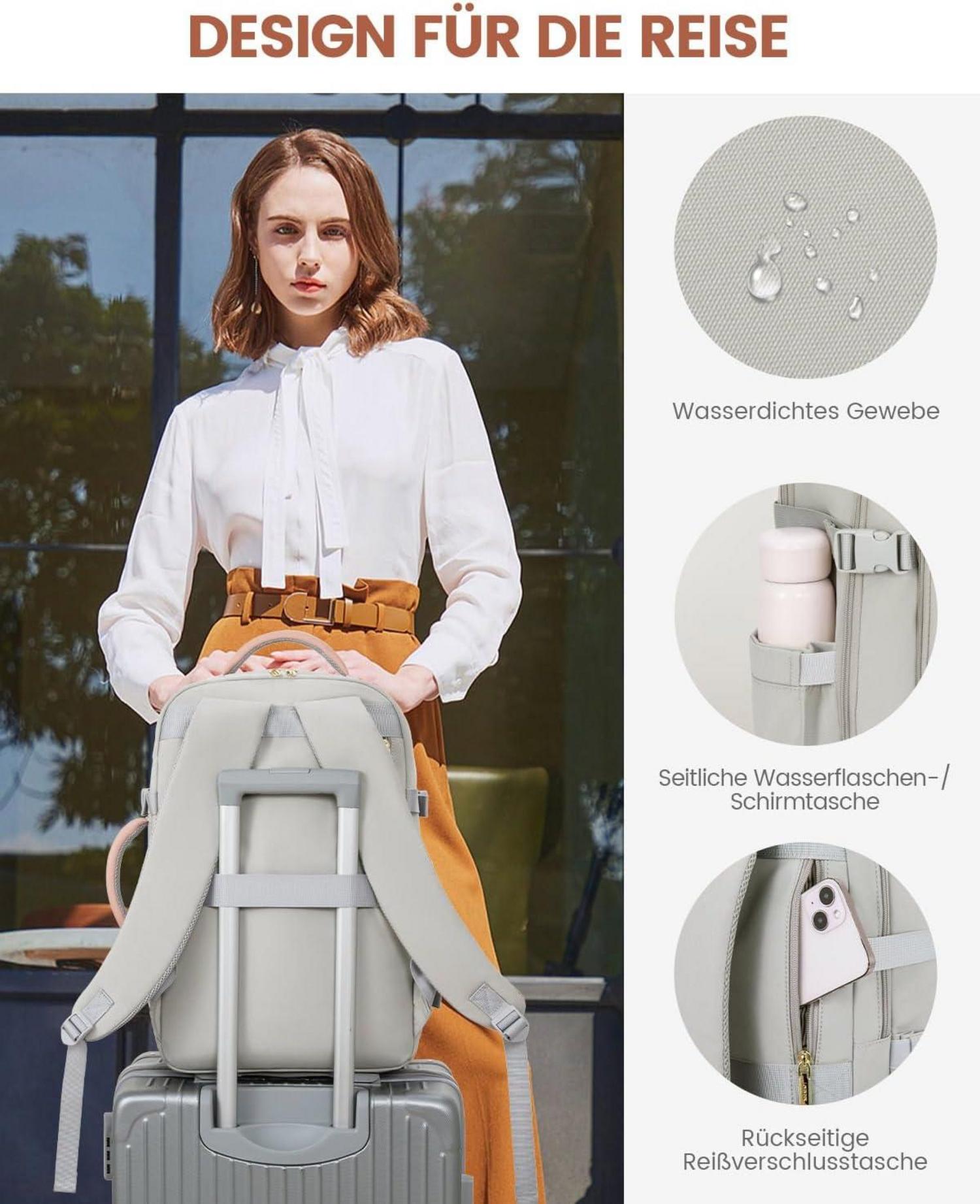 Handgepäck Rucksack 40L für Damen, 17 Zoll Laptop, Grau