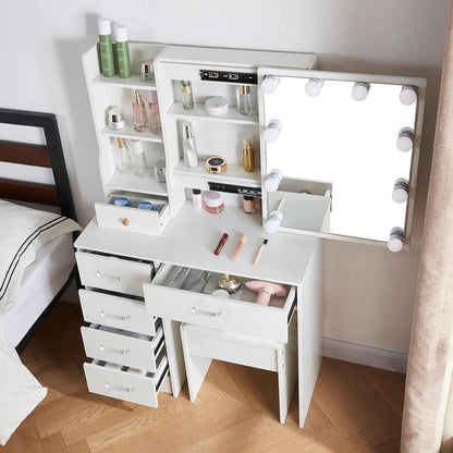 Schminktisch mit LED-Beleuchtung, Spiegel, Hocker, 6