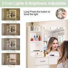 Schminktisch mit LED-Beleuchtung, Spiegel, Hocker, 6