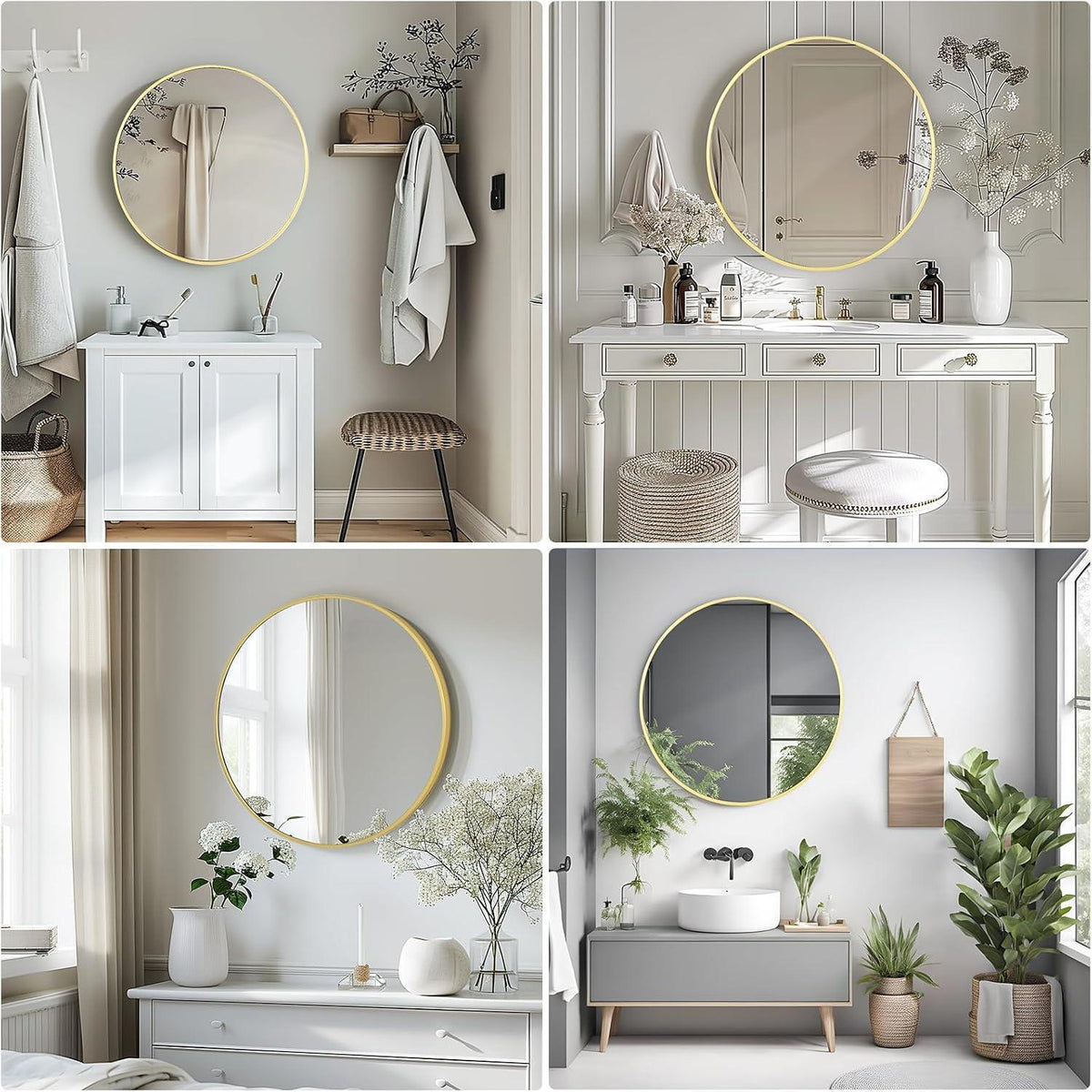 Moderner Wandspiegel rund 76x76cm Gold – Badezimmer Spiegel Deko
