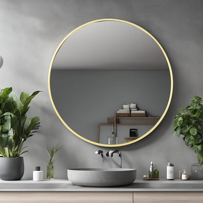 Moderner Wandspiegel rund 76x76cm Gold – Badezimmer Spiegel Deko