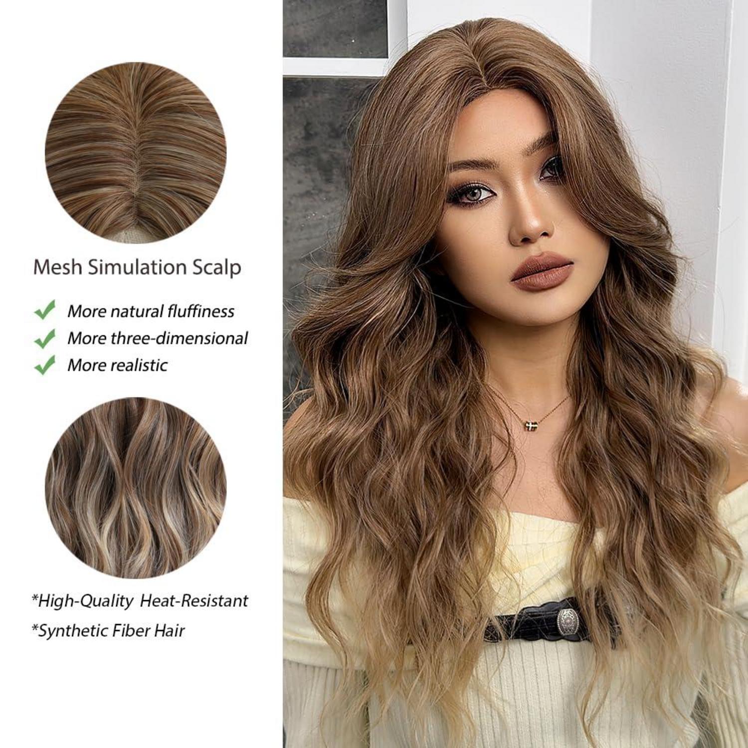 Lange Ombre Braune Synthetische Perücke Hitzebeständig Party Cosplay