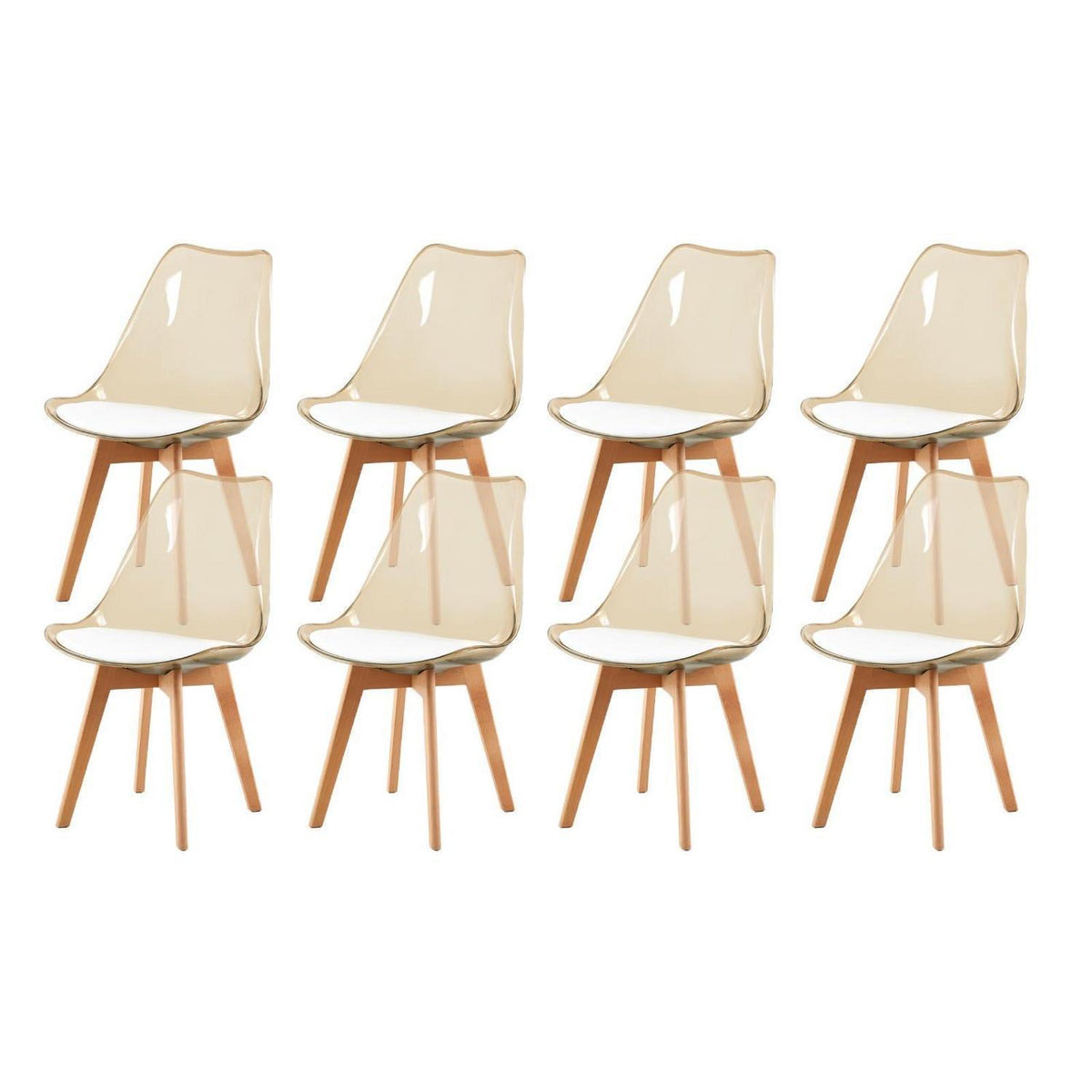 Transparente Esszimmerstühle Set 8 – Skandinavischer Stil mit Holzbeinen