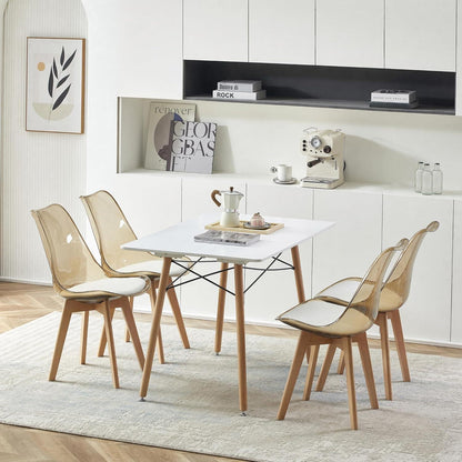 Transparente Esszimmerstühle Set 8 – Skandinavischer Stil mit Holzbeinen