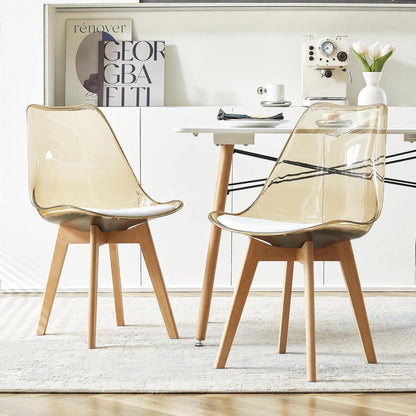 Transparente Esszimmerstühle Set 8 – Skandinavischer Stil mit Holzbeinen