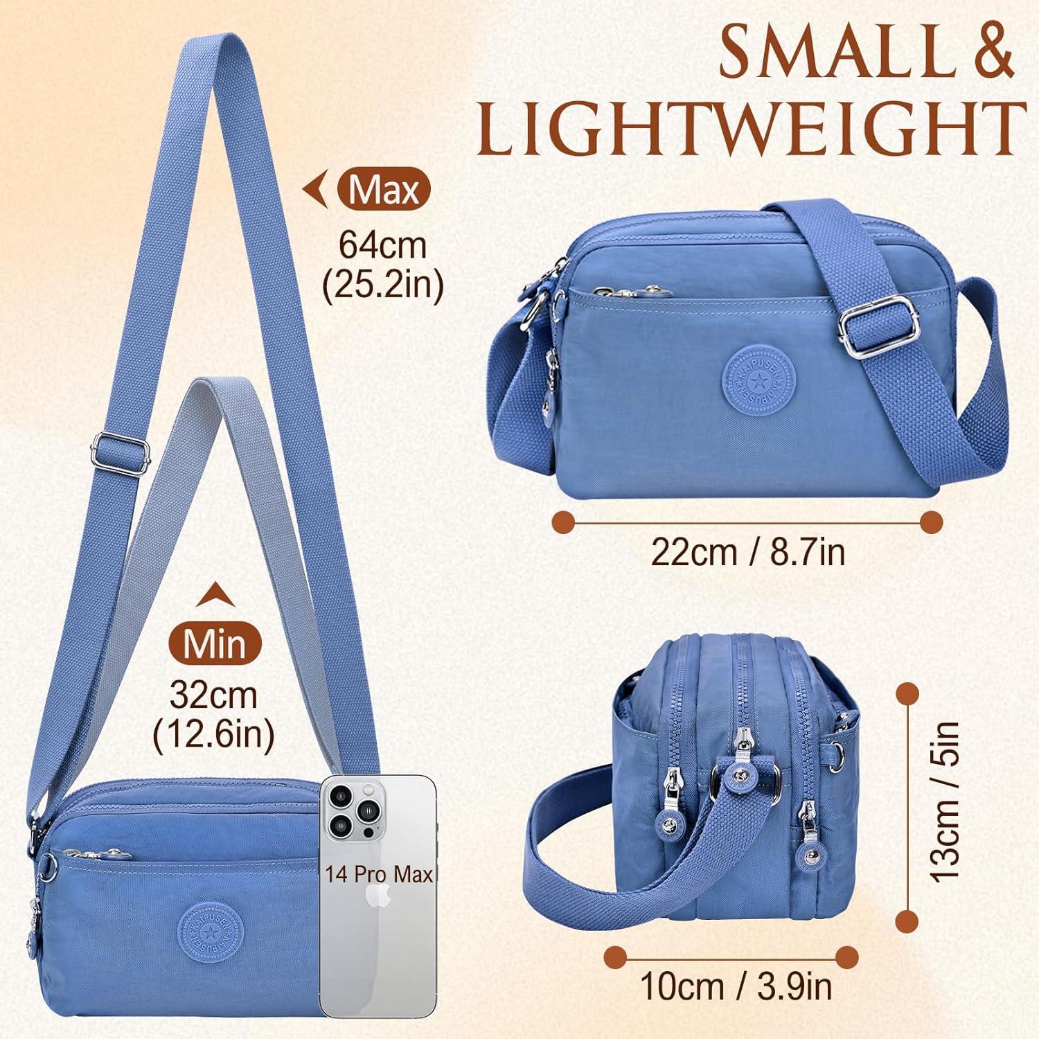 Kleine Umhängetasche Damen Nylon Wasserdicht Crossbody Bag 10 Taschen