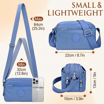 Kleine Umhängetasche Damen Nylon Wasserdicht Crossbody Bag 10 Taschen