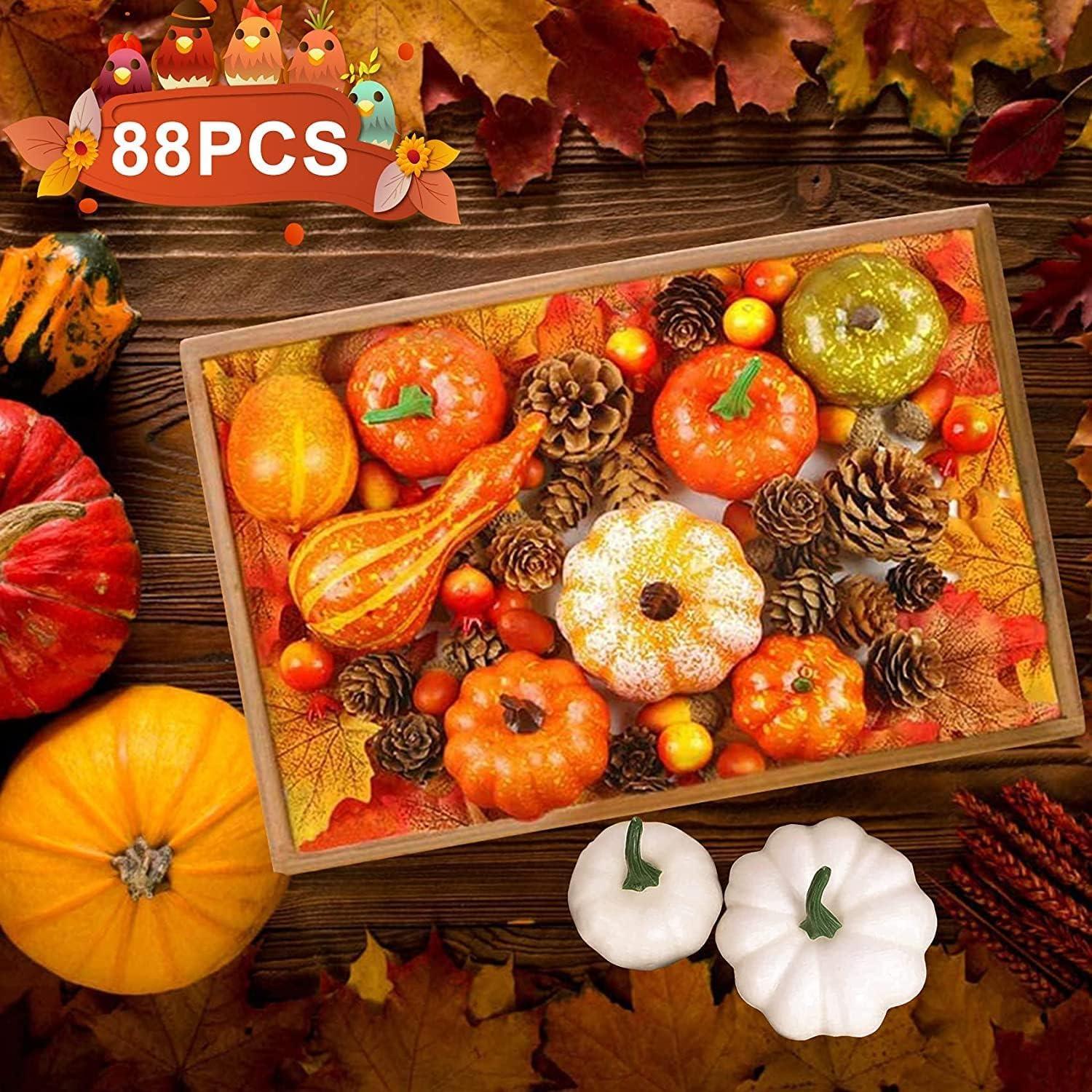 Herbst Dekoration Set Kürbis Ahornblätter Eicheln Tannenzapfen Mini