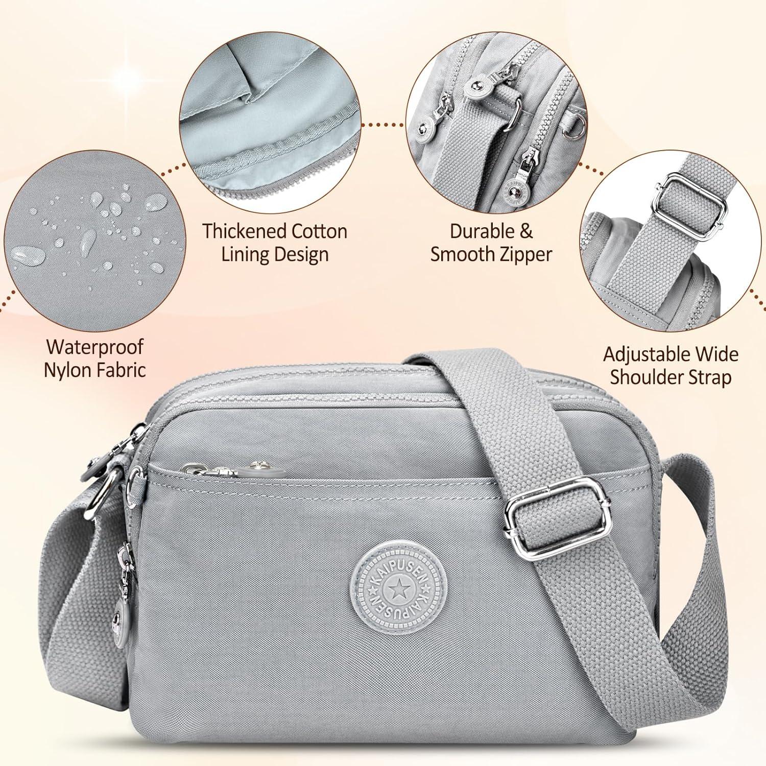 Kleine Umhängetasche Damen Nylon Wasserdicht Crossbody Bag 10 Taschen