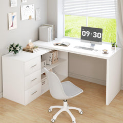 Mudmasa Weißer L Form Schreibtisch 152x50x76 cm mit 3 Schubladen 2