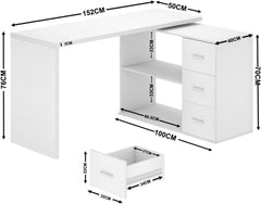 L-förmiger Schreibtisch Weiß mit Schubladen und Regalen