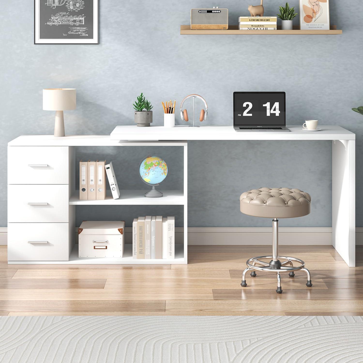 Mudmasa Schreibtisch Weiß L-Form mit 3 Schubladen 152 x 50 x 76 cm