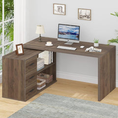 Schreibtisch L Form mit Schubladen und Stauraum 140x50x76 cm