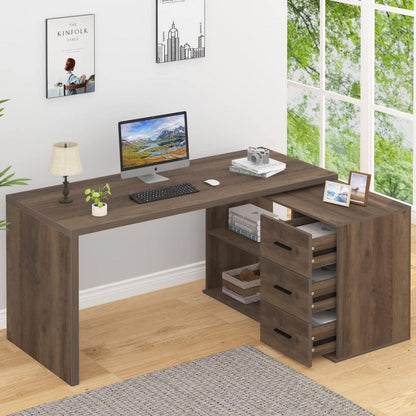 Schreibtisch L Form mit Schubladen und Stauraum 140x50x76 cm