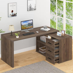 Schreibtisch L Form mit Schubladen und Stauraum 140x50x76 cm