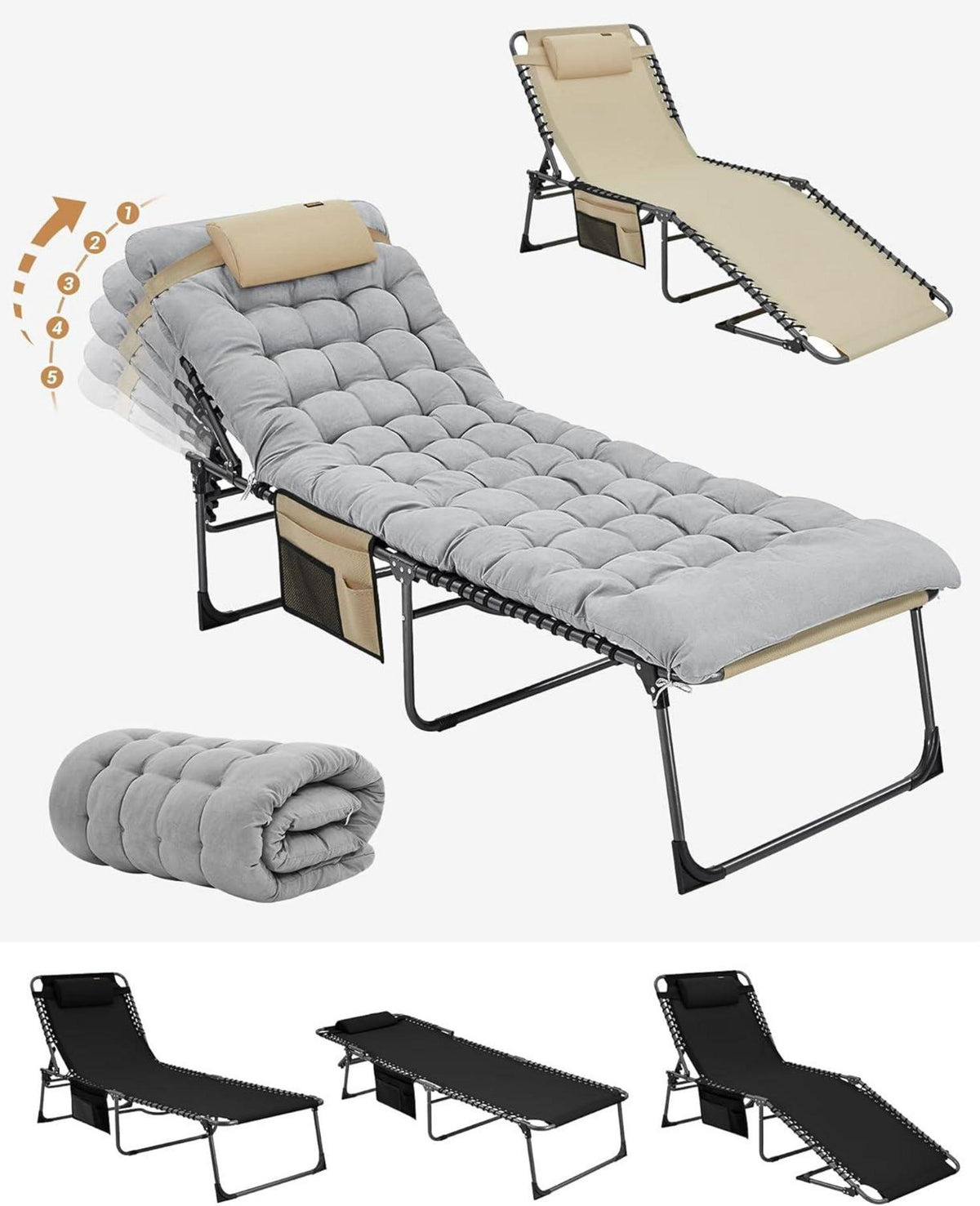 Campingliege Sonnenliege Klappbett mit Auflage und Kopfkissen