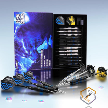 Turnart Dartpfeile Metallspitze 12 Stück Profi Steeldarts Blau Case