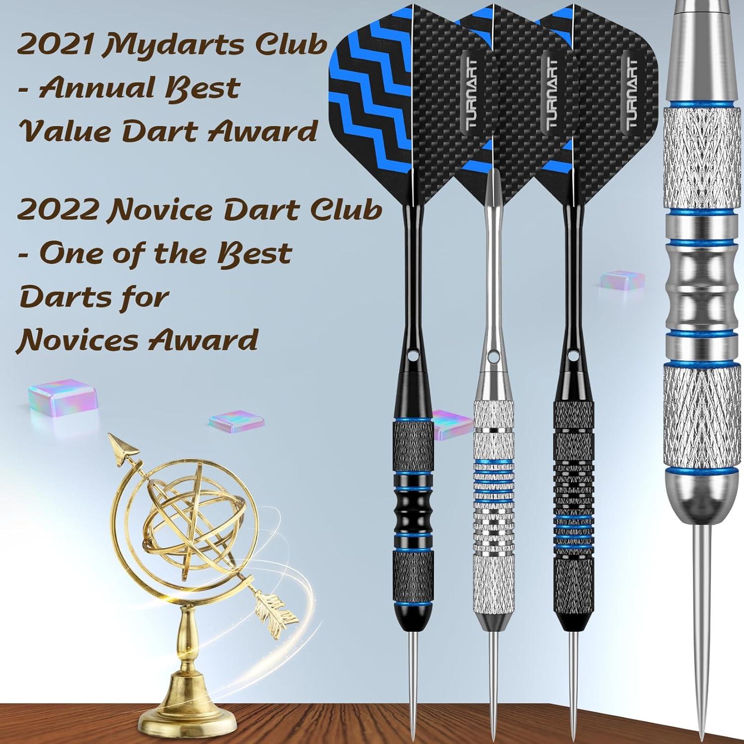 Professionelle Dartpfeile Set mit Metallspitze, 12 Stück - Blau, Dart Case