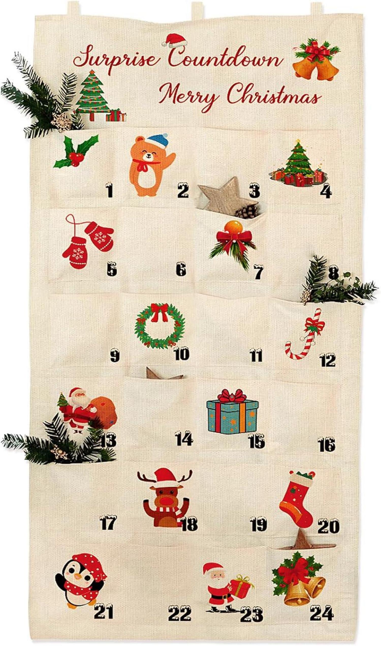 XXL Adventskalender Stoff 2024 Weihnachten Wandteppich Deko