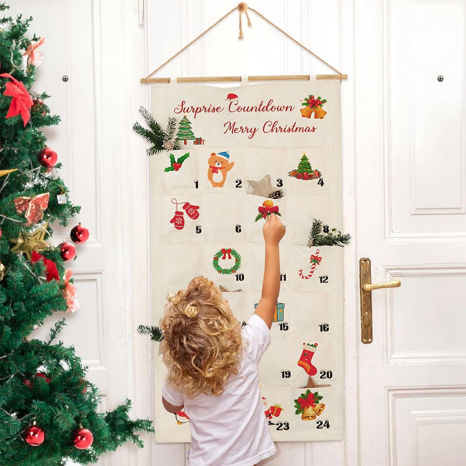 Weihnachtskalender 2024 XXL Stoff Wand Adventskalender 24 Taschen
