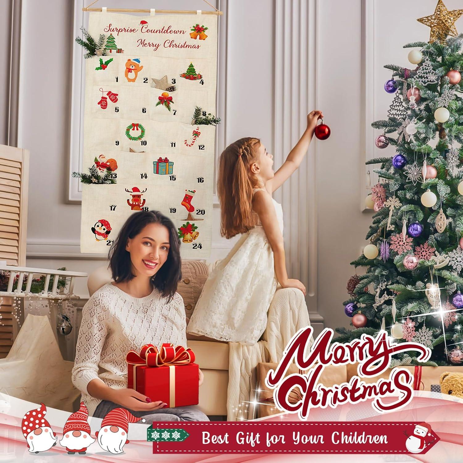 Weihnachtskalender 2024 XXL Stoff Wand Adventskalender 24 Taschen