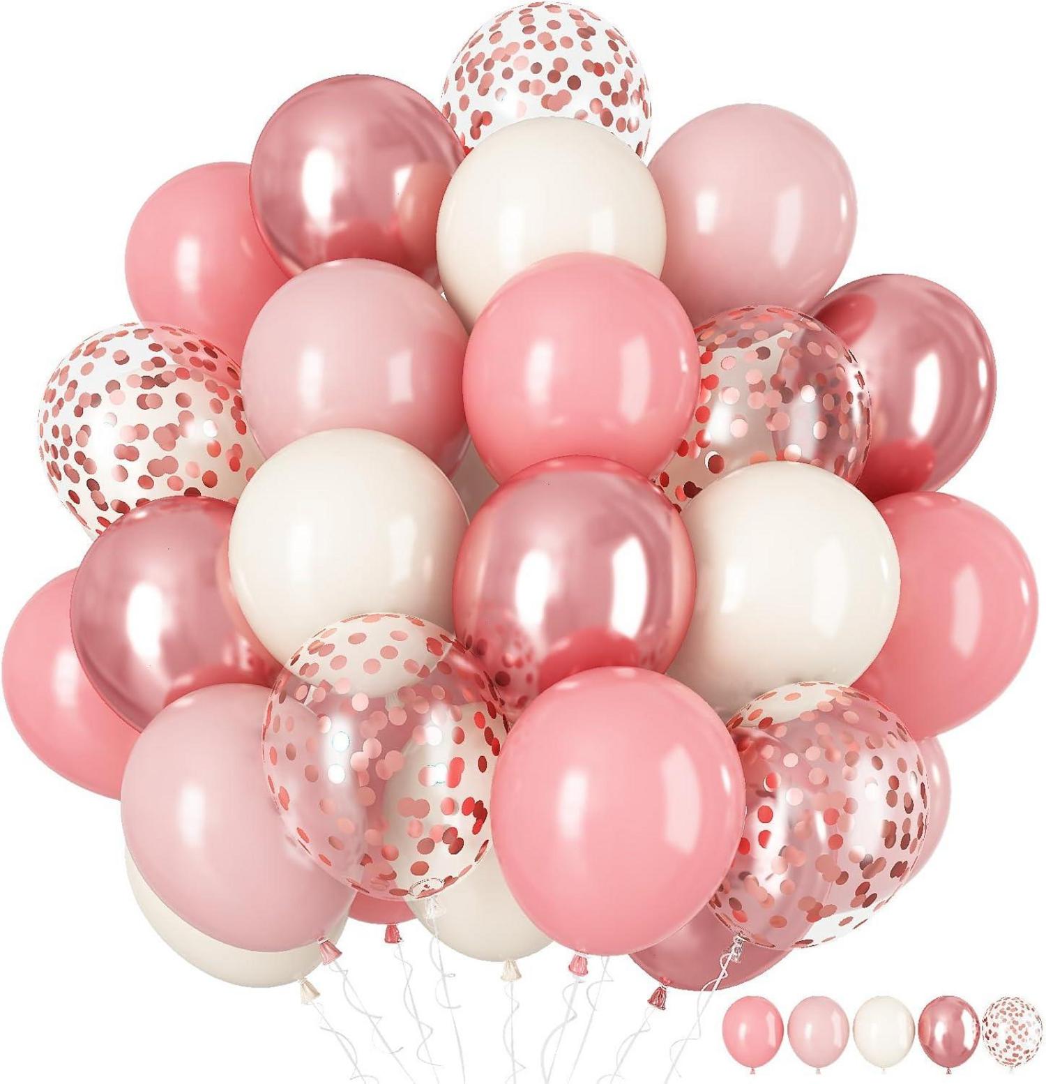 Luftballons Rosa Roségold Konfetti Boho für Mädchen Party 60 Stück