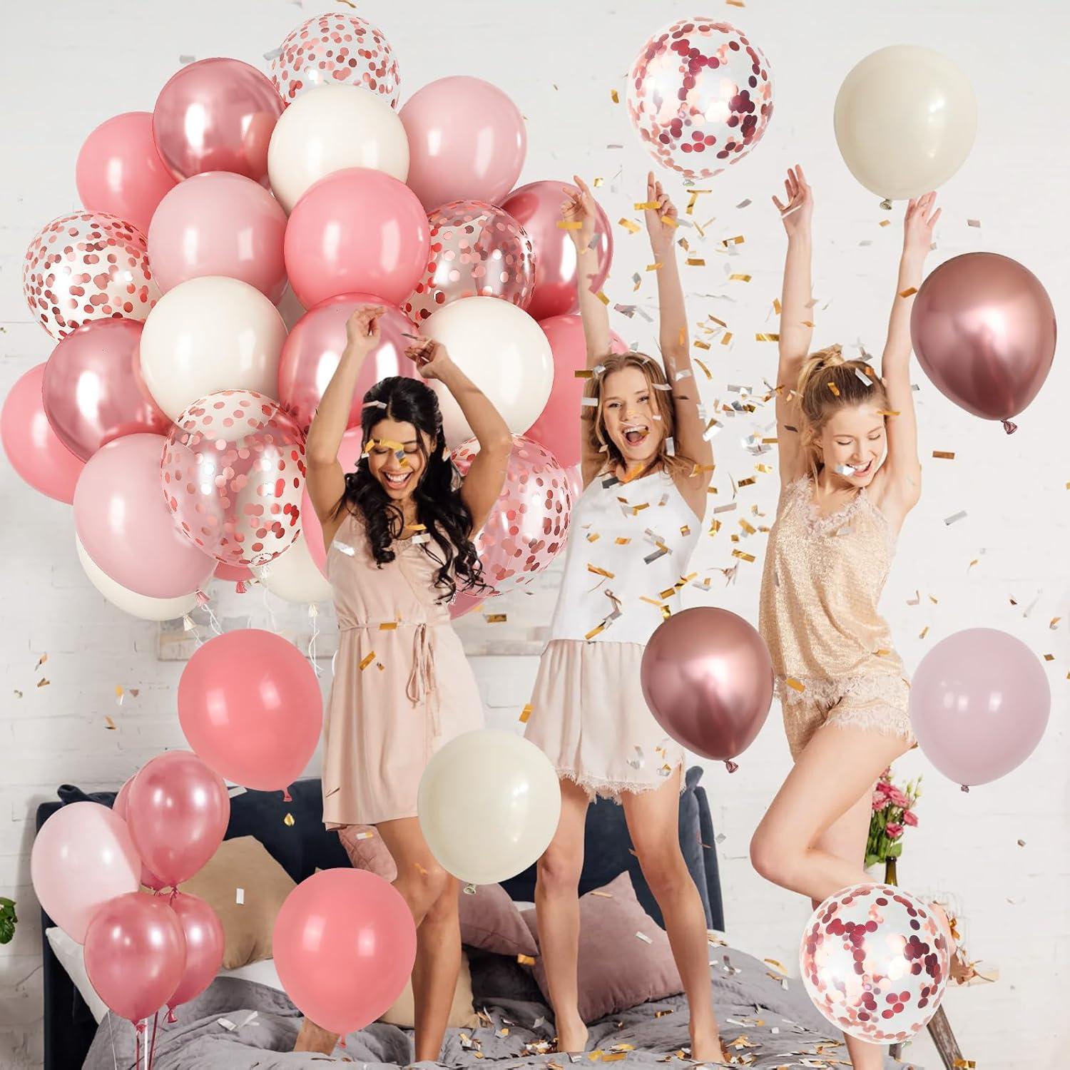 Luftballons Rosa Roségold 60 Stück 12 Zoll Retro Altrosa Weiß Sand Party Deko