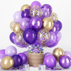 60 Stück Luftballons Lila Gold Metallic Matt Konfetti für Mädchen