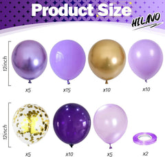 60 Latex Luftballons Lila Gold Metallic inkl. Konfetti