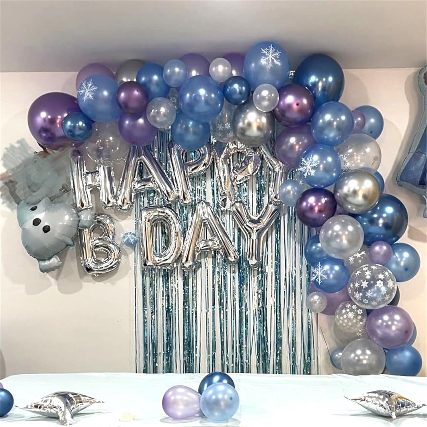 Frozen Luftballons 60 Stück 12'' Pastell Blau Lila Silber Konfetti Transparent