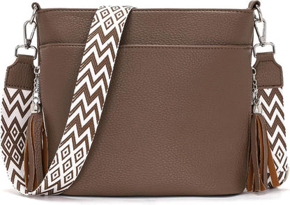 Umhängetasche Damen Mittelgroß Leder PU Tasche mit Breitem