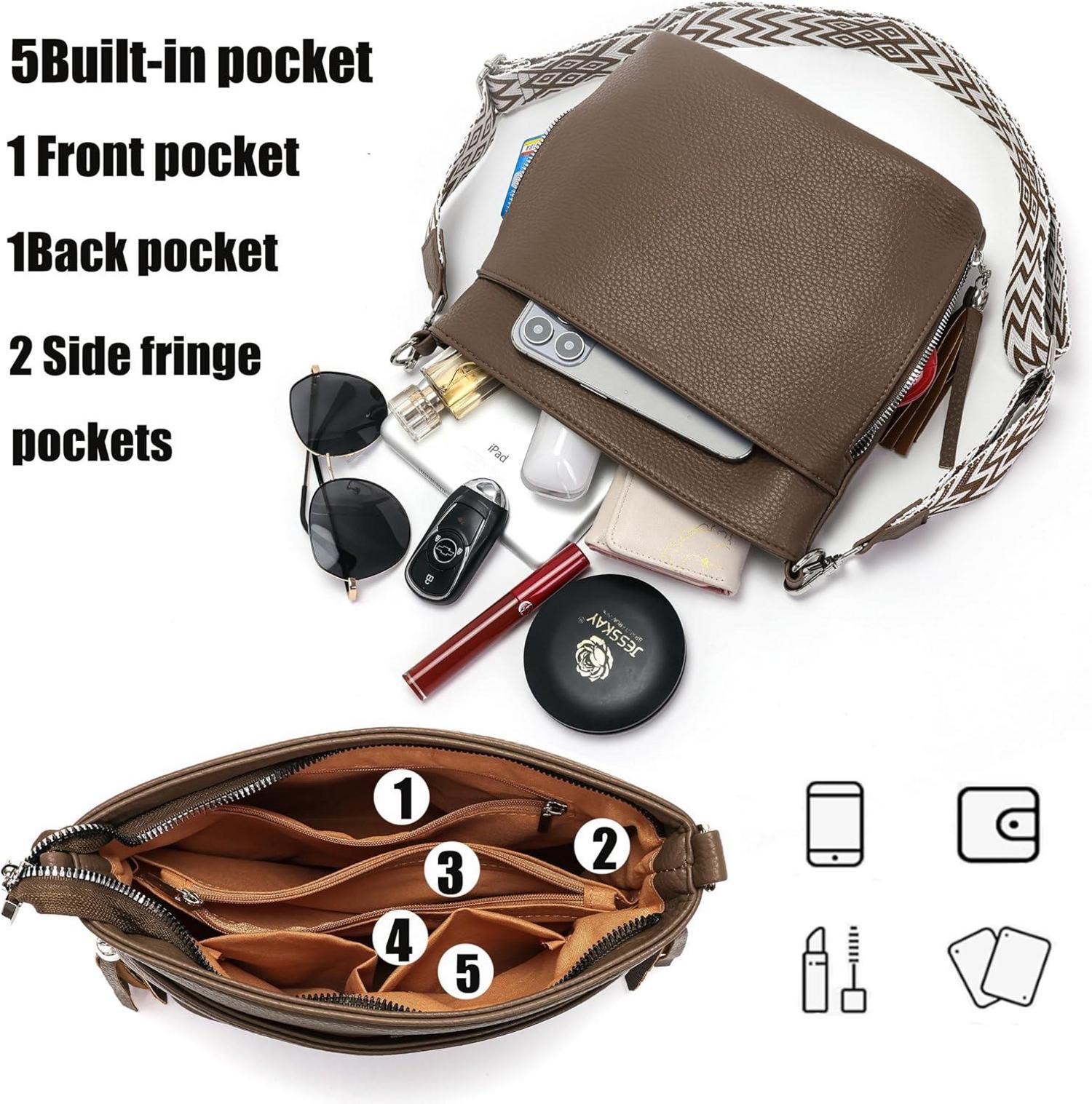 Umhängetasche Damen Mittelgroß Leder PU Tasche Breiter Schultergurt