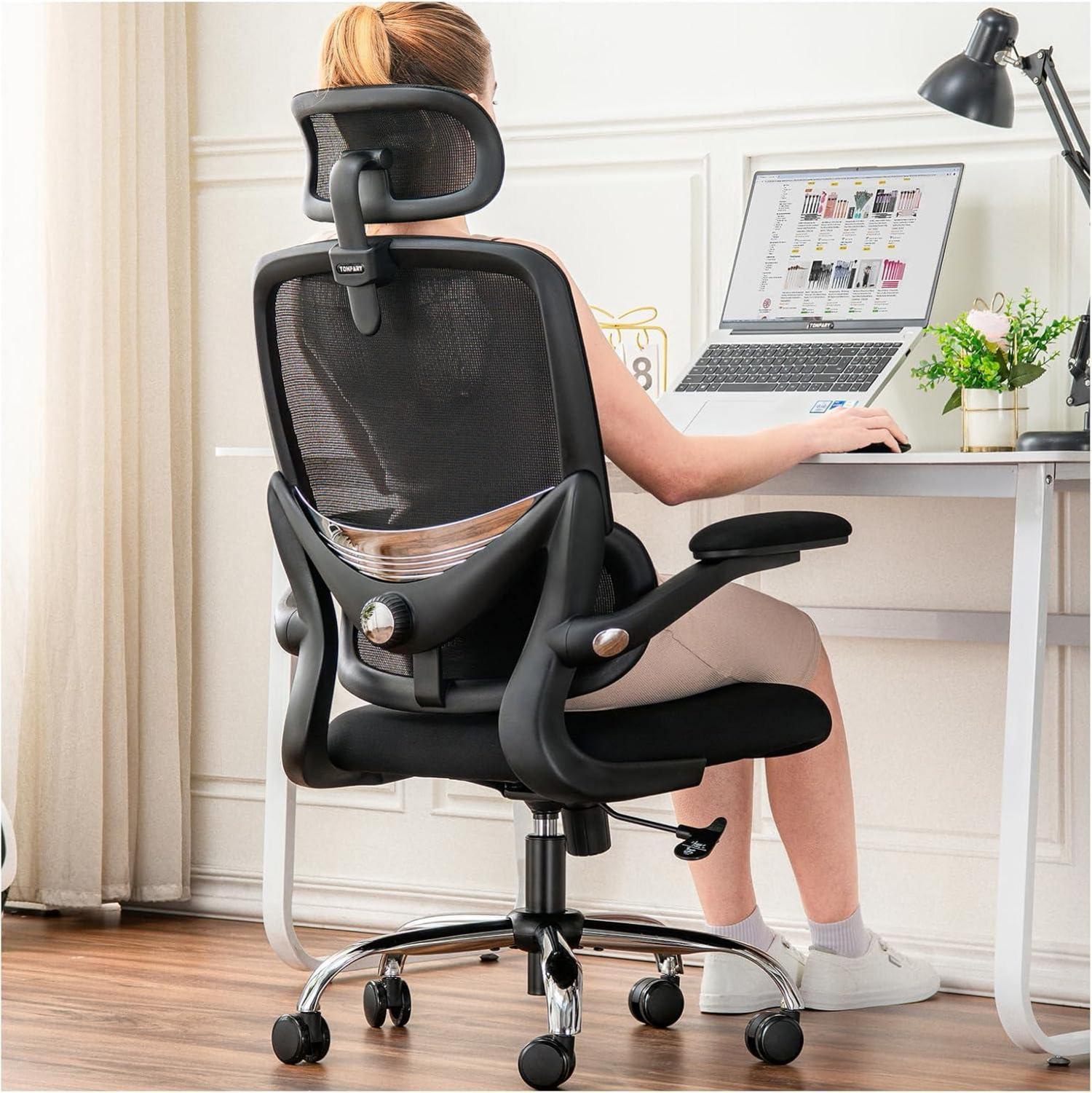 Ergonomischer Bürostuhl mit Netzrücken und Lendenstütze, klappbare