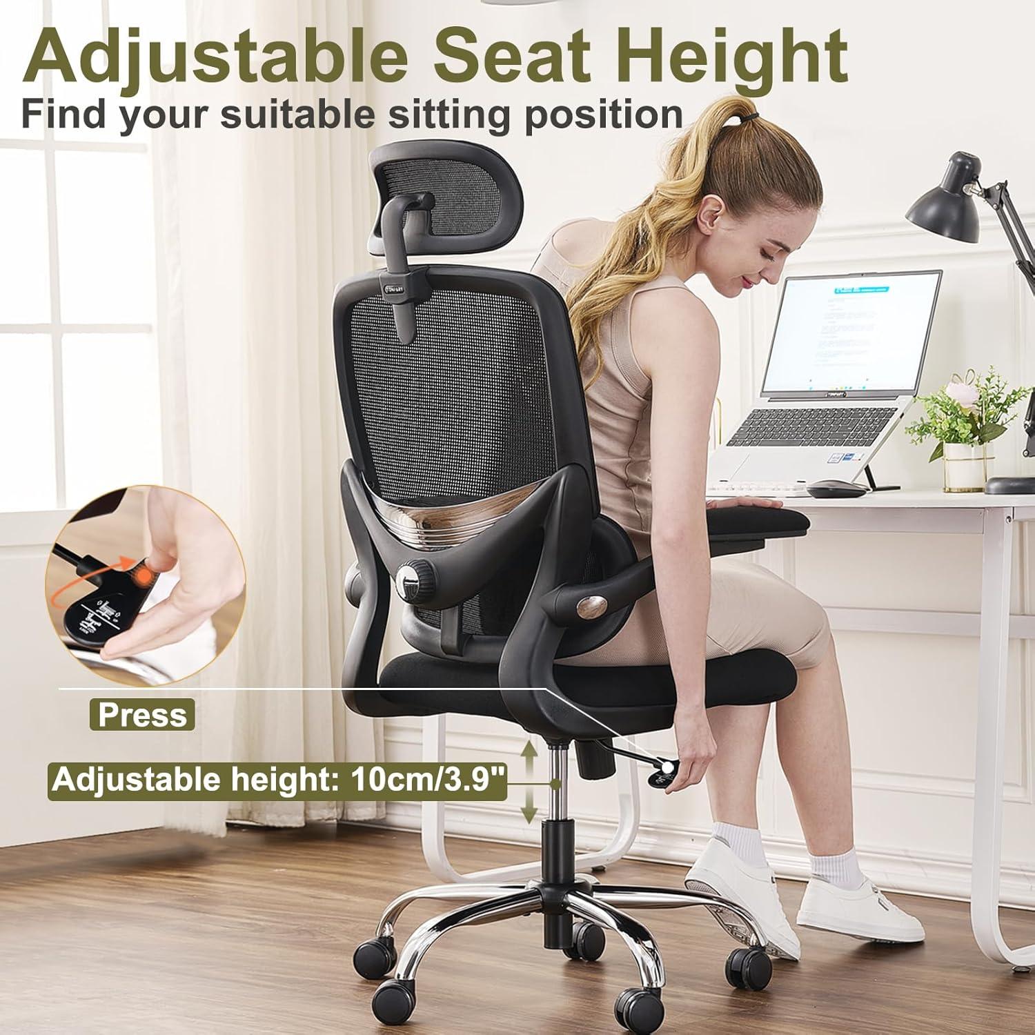 Ergonomischer Bürostuhl mit Netzrücken und Lendenstütze, schwarz