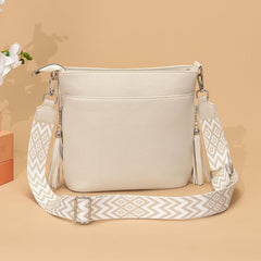 Paigtes Umhängetasche Damen Mittelgroß Leder PU Beige