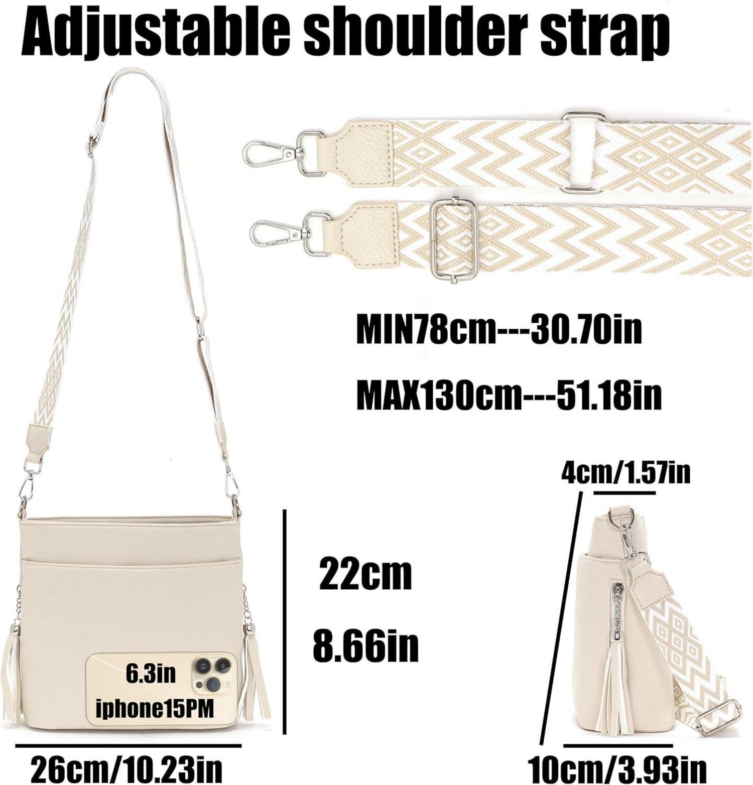 Umhängetasche Damen Leder PU Mittelgroß Beige 4 Fächer