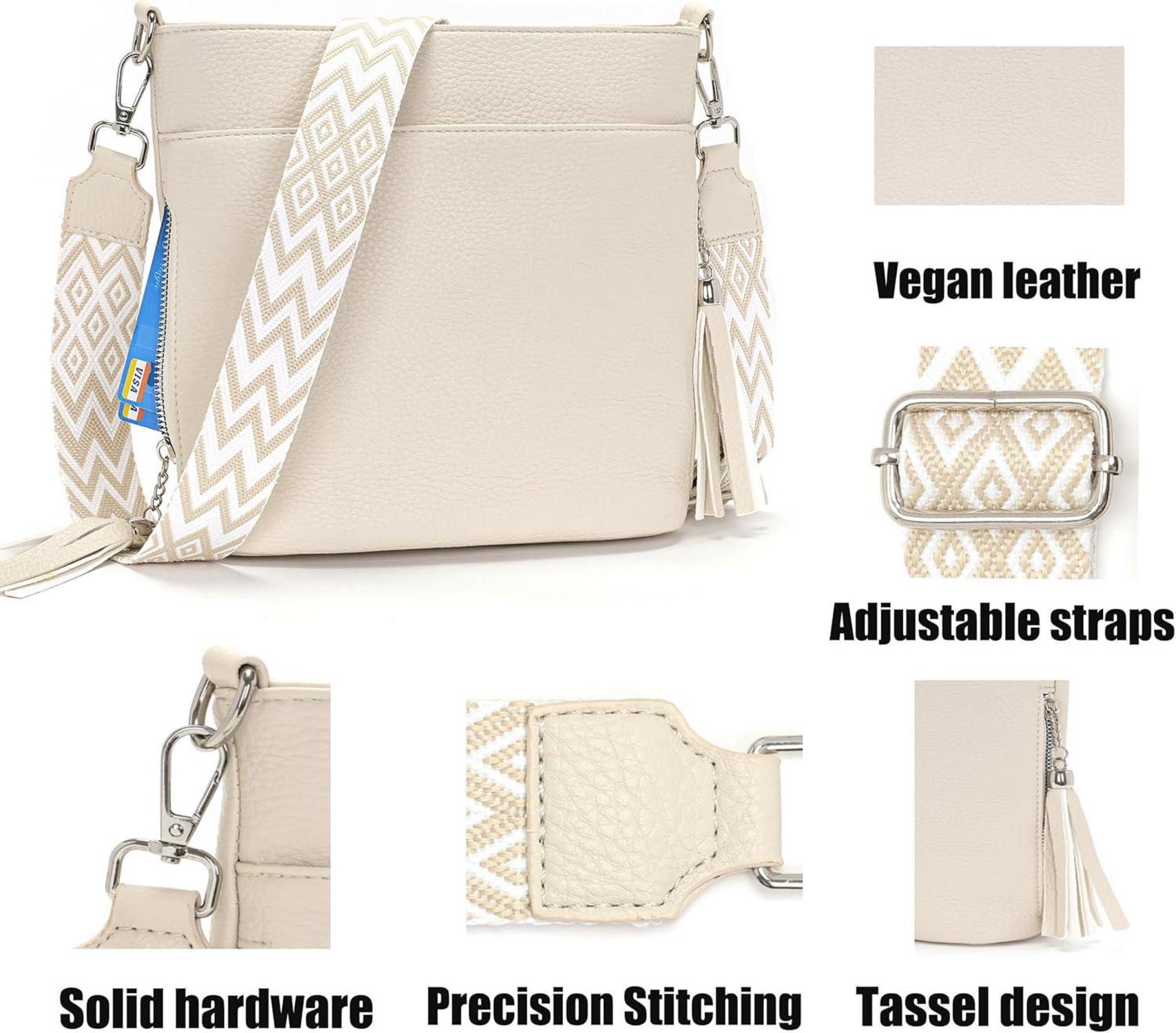 Paigtes Umhängetasche Damen Mittelgroß Leder PU Tasche Beige