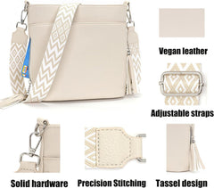 Paigtes Umhängetasche Damen Mittelgroß Leder PU Tasche Beige