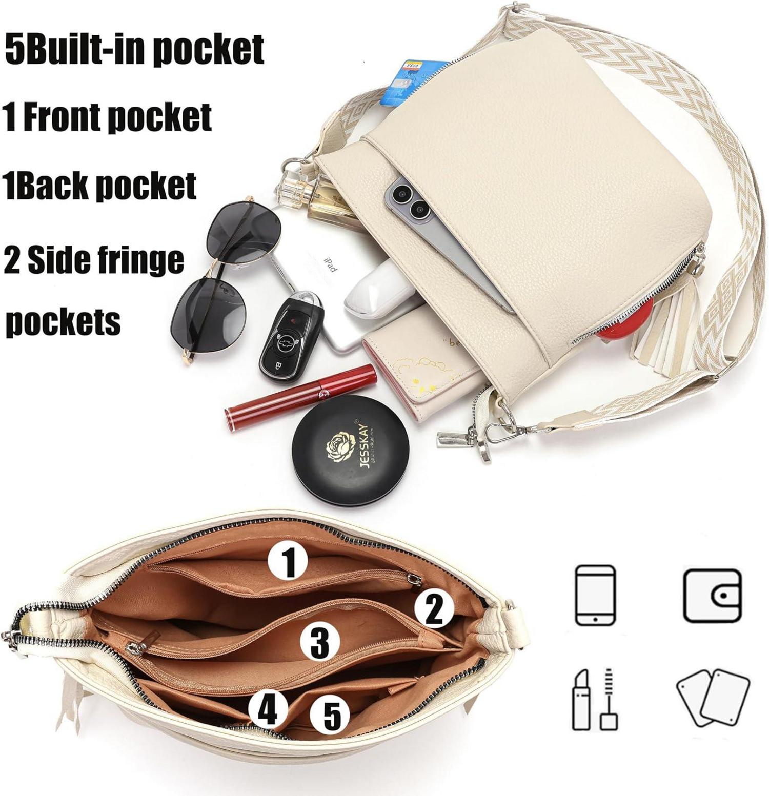 Umhängetasche Damen Mittelgroß Leder PU Tasche Breiter Schultergurt