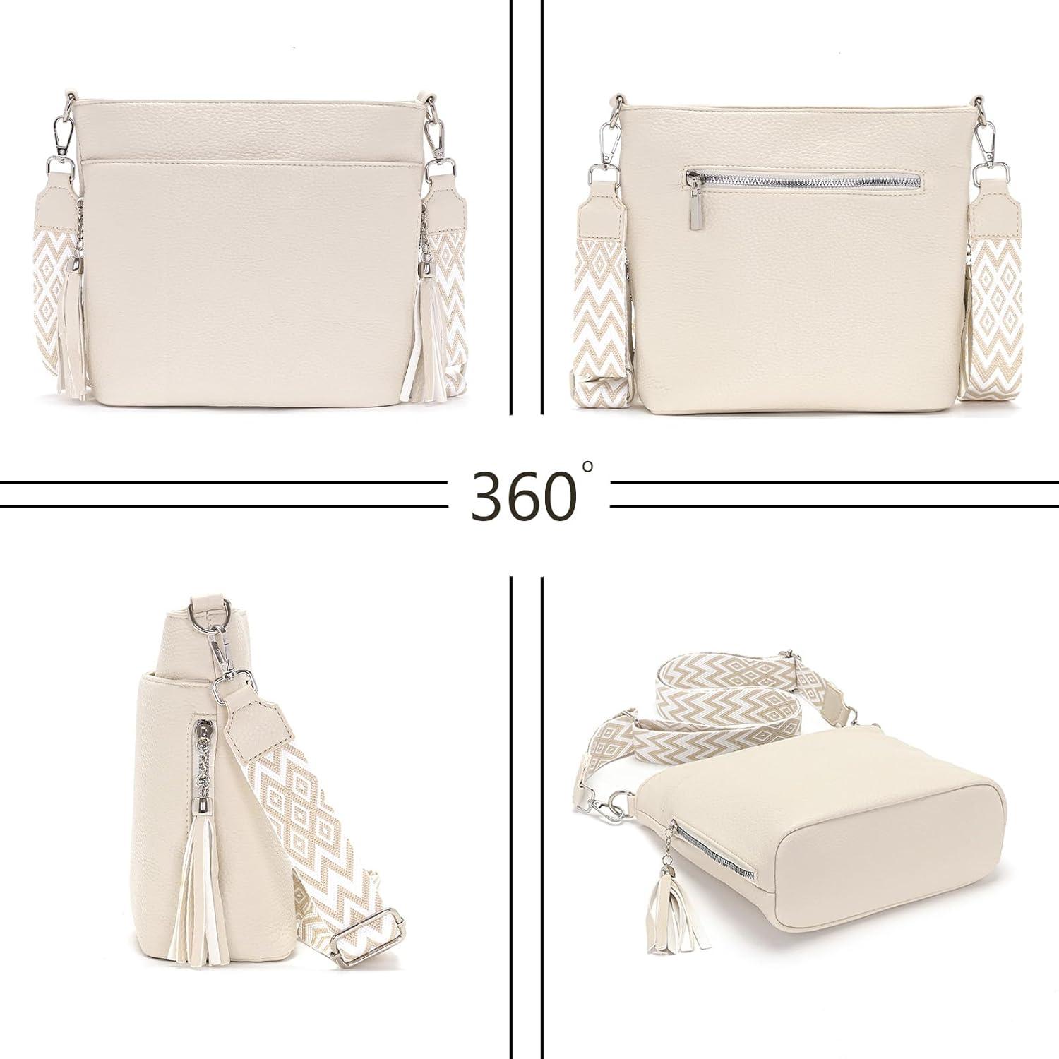 Paigtes Umhängetasche Damen Mittelgroß Leder PU Tasche Beige