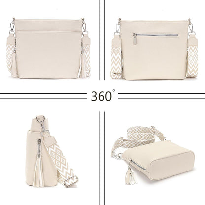 Paigtes Umhängetasche Damen Mittelgroß Leder PU Tasche Beige