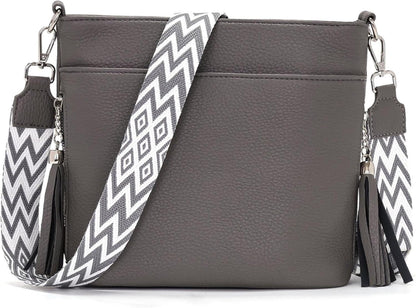 Umhängetasche Damen Mittelgroß Leder PU Tasche Breiter Schultergurt
