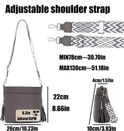Umhängetasche Damen Mittelgroß Leder PU Tasche Breiter Schultergurt