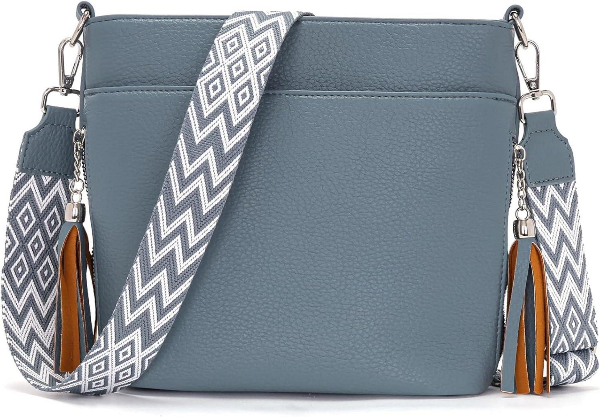 Umhängetasche Damen Mittelgroß Leder PU Tasche Blau