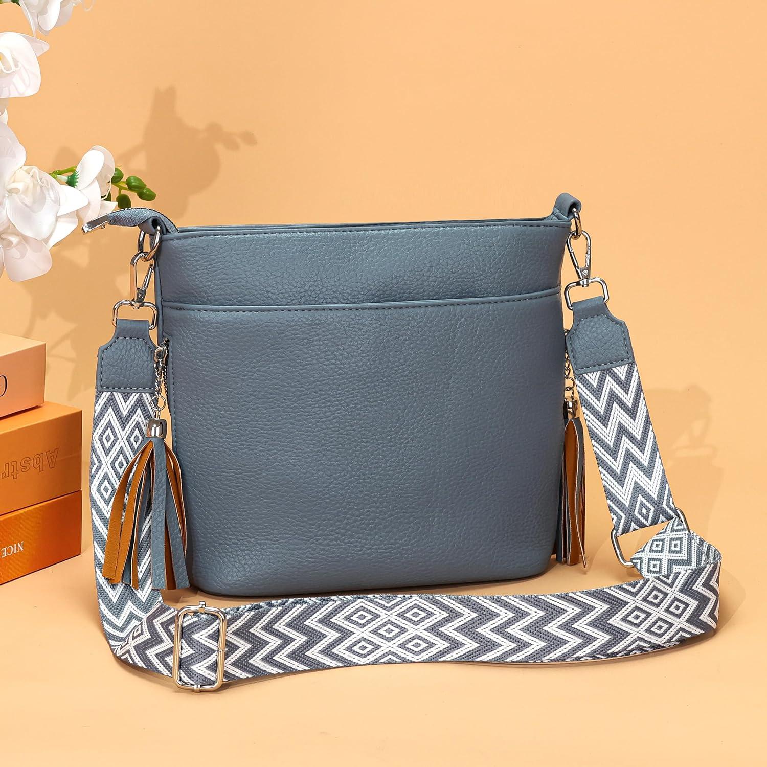 Umhängetasche Damen Mittelgroß Leder PU Tasche Breiter