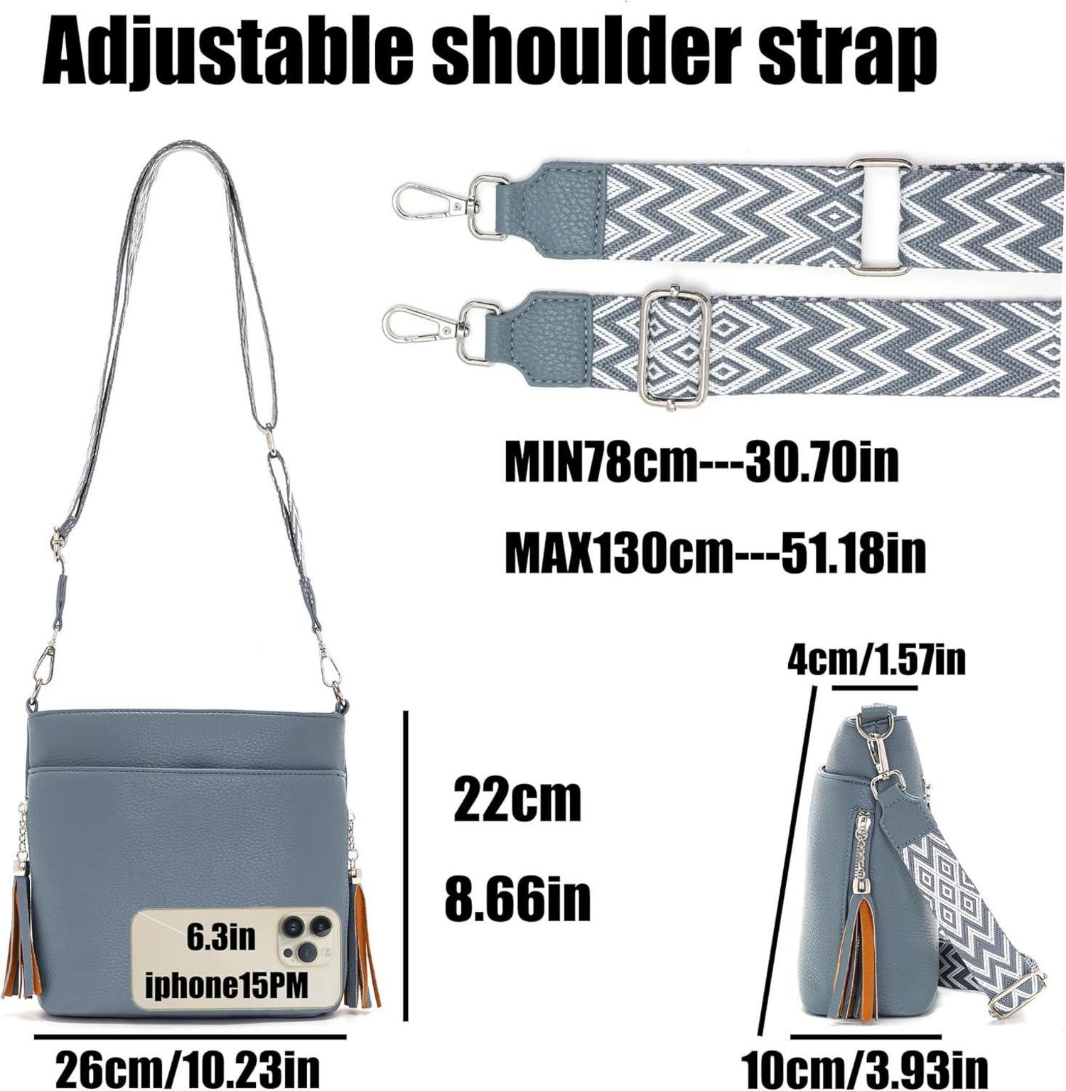 Umhängetasche Damen Mittelgroß Leder PU Tasche Blau