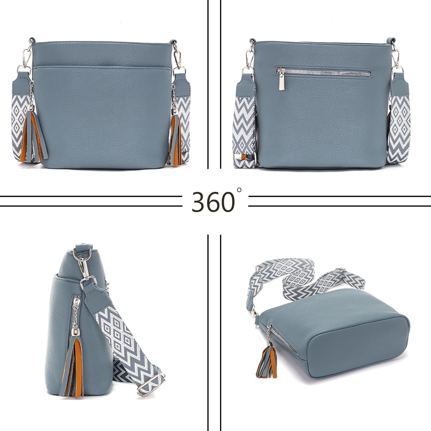 Paigtes Umhängetasche Damen Leder PU Mittelgroß Blau