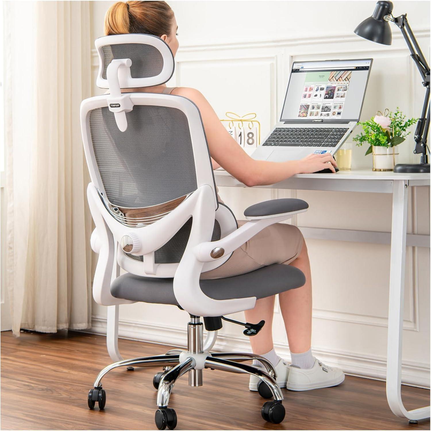 Ergonomischer Bürostuhl Zuhause Netzrücken Armlehnen weiß/grau
